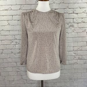 Vintage EZ Street Tan & Navy Dress Blouse Size S